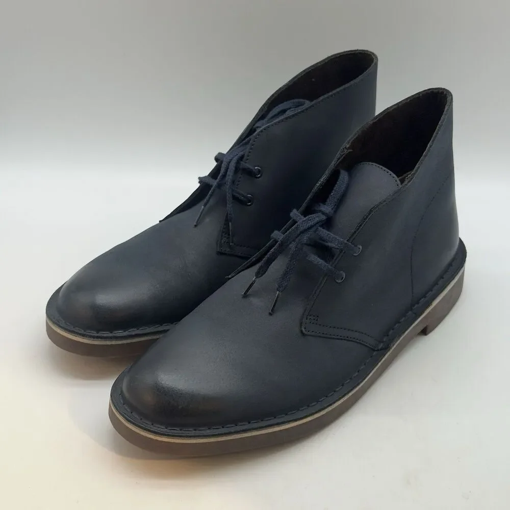 Clarks Bushacre 2 Chukka Boot 15522 Men 10.5M Navy Leather Lace Up Ankle Desert